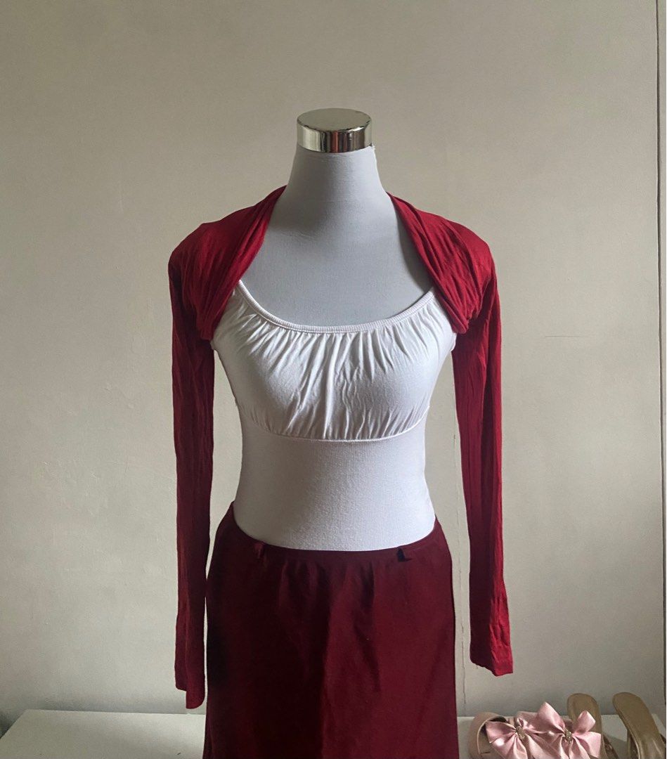 Classy wine red balletcore bolero shrug Women s Fashion Coats