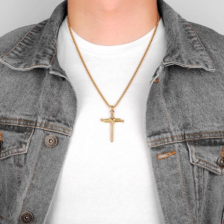 Mens gold shop cross chain necklace