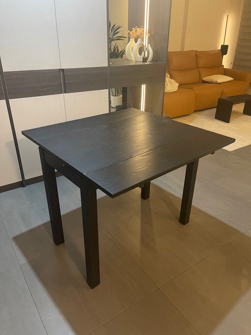 Ikea Dark wood black solid study work desk dining table extendable 90cm