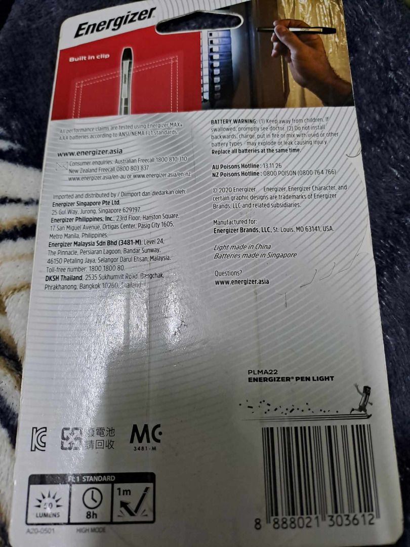 ENERGIZER Metal Pen Light LED 35/50L Flashlight PLM22, Furniture & Home Living, Lighting & Fans