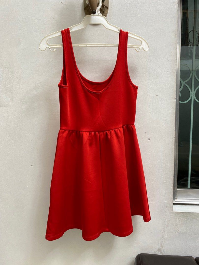 Forever 21 Red Dress w Round Plunging Neckline Women s Fashion