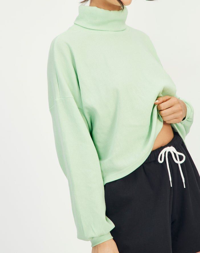 Glassons Mint Green Turtleneck Waffle Longsleeve Knit Top