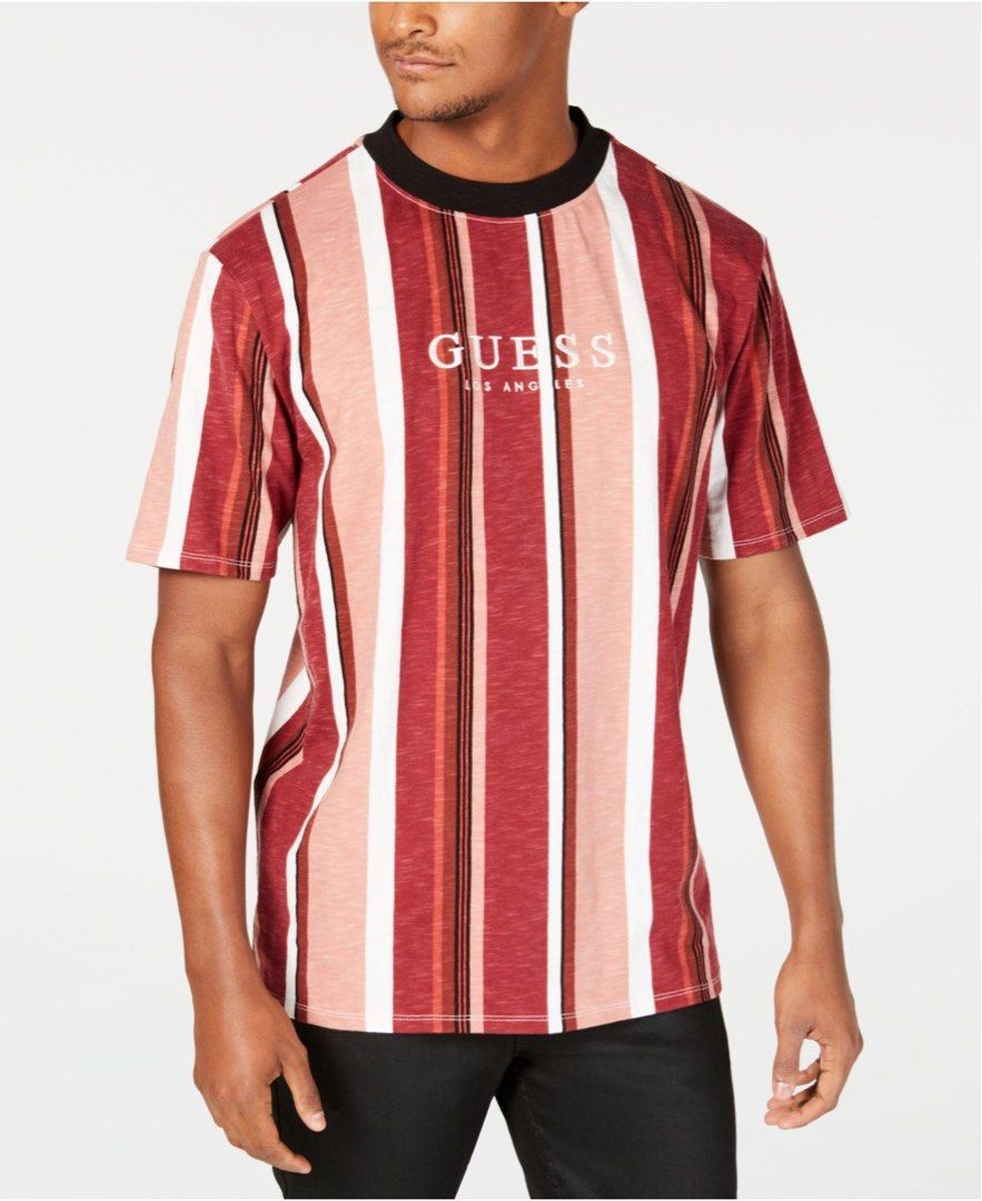 Guess sayer red striped tee Men s Fashion Tops Sets Tshirts Polo Shirts on Carousell
