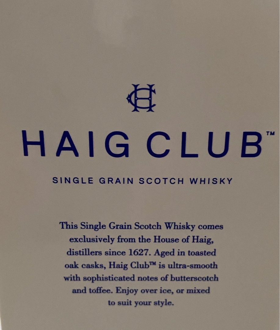 HAIG CLUB SCOTCH WHISKEY Food Drinks Alcoholic Beverages on Carousell