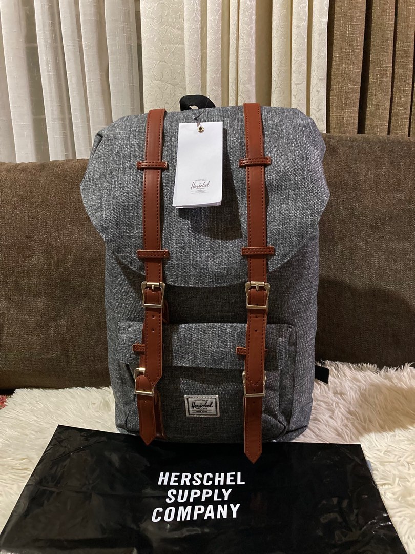 Herschel Backpack Gray w/Brown Leather on Carousell