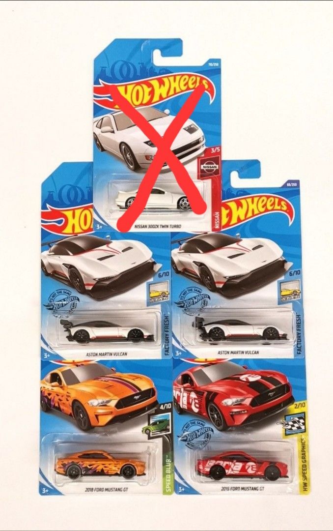 Hotwheels White Nissan 300 ZX Twin Turbo, Aston Martin Vulcan, Ford