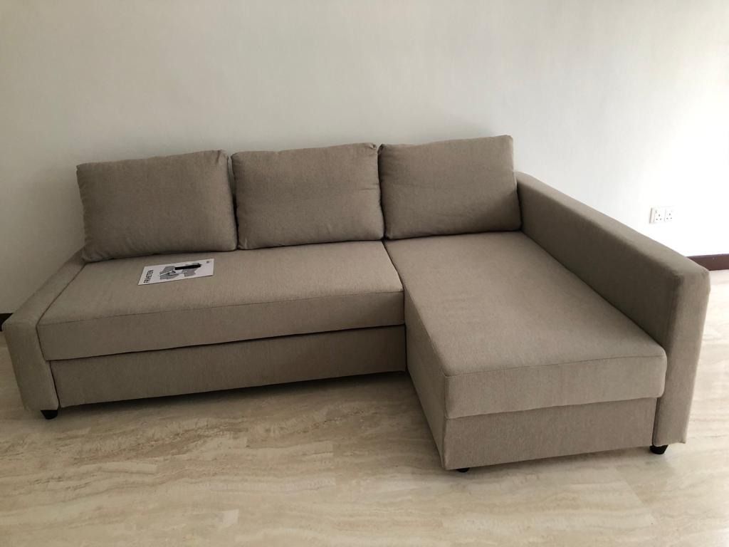 Ikea FRIHETEN Corner sofabed with storage, Hyllie beige. Assembled