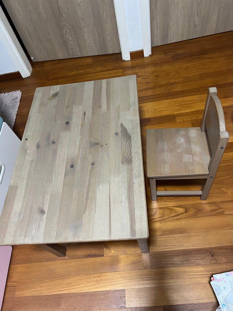 IKEA Kids Wooden table and Chair, Furniture & Home Living, Furniture