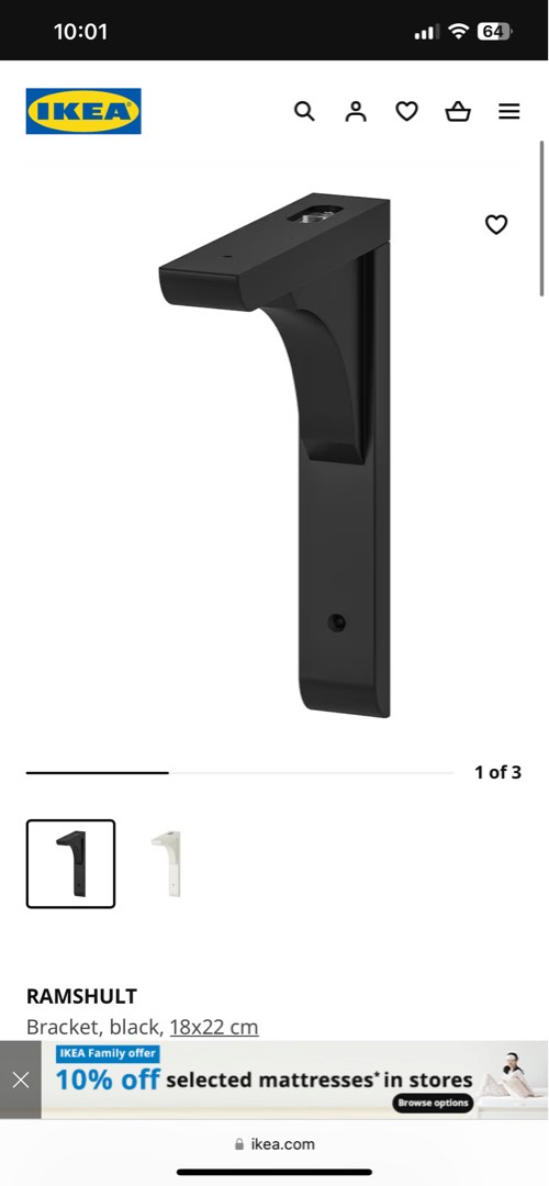 Ikea Shelf Bracket in Black, Furniture & Home Living, Home Improvement