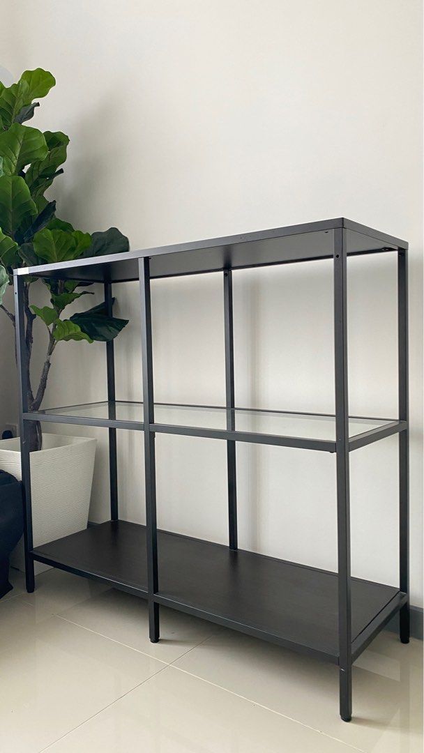 Ikea Shelving Unit Black Brown Glass, Furniture & Home Living, Furniture, Shelves,