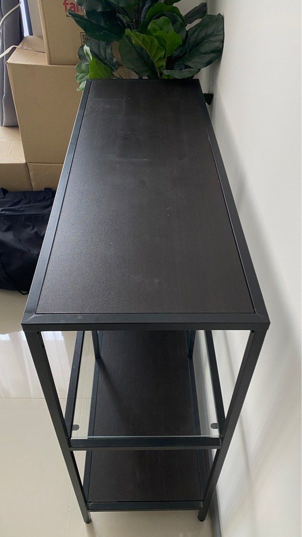 Ikea Shelving Unit Black Brown Glass, Furniture & Home Living