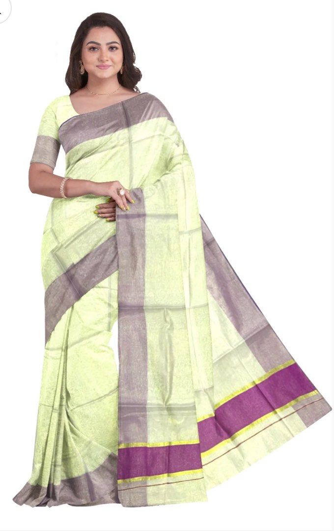 Tissue Silk Kerala Kasavu Saree Mango Print. main image 1