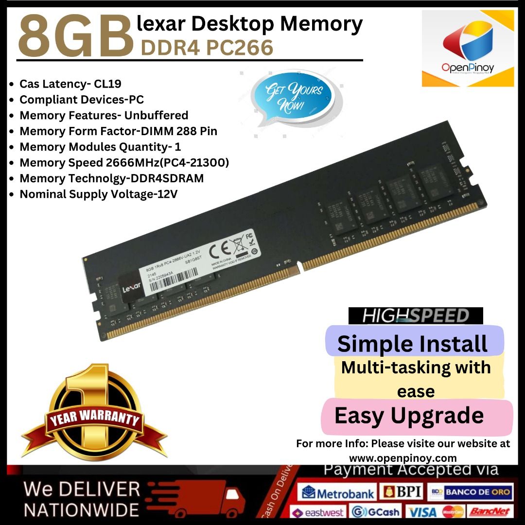 Lexar DDR4 8GB DDR4 2666MHz Desktop Memory