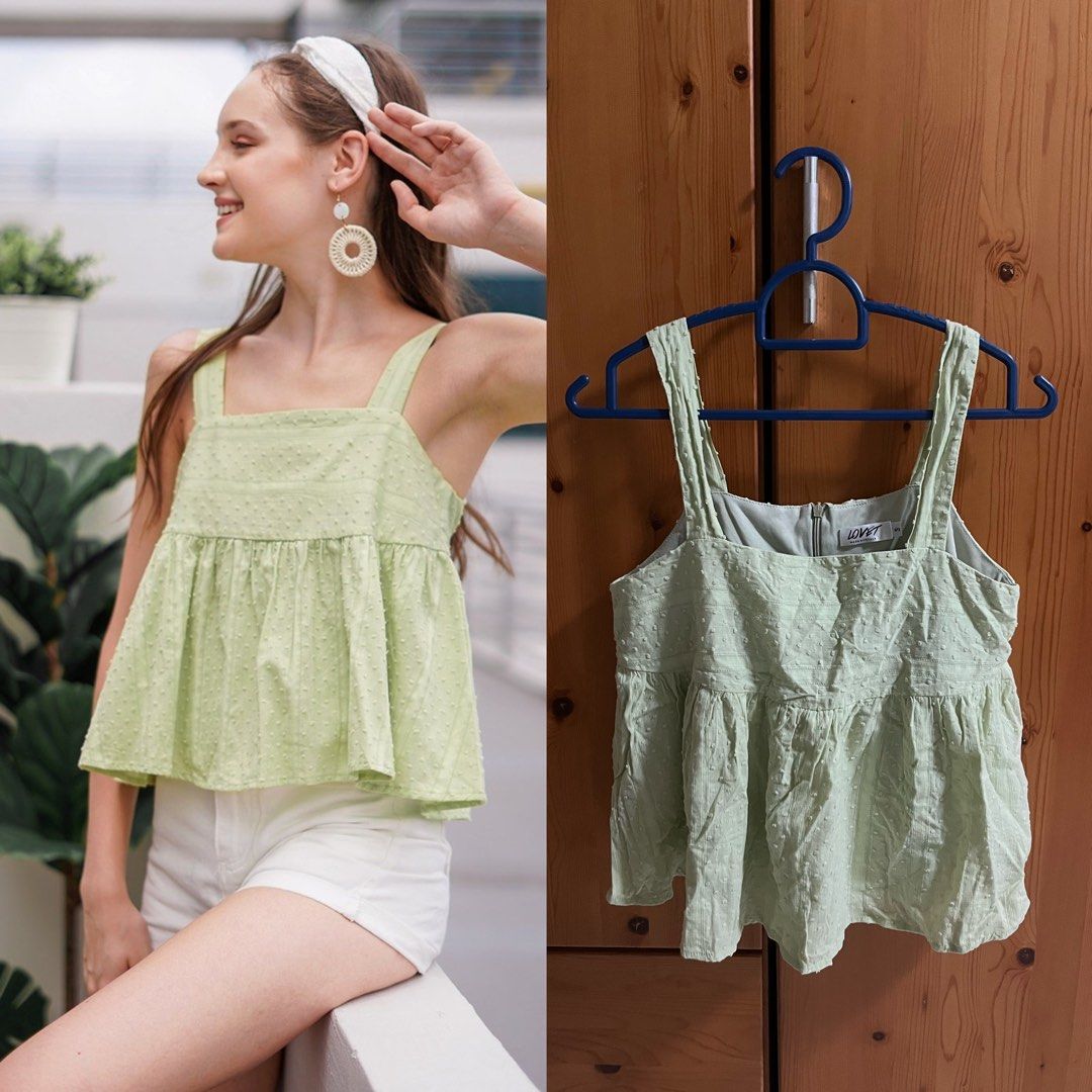 CYNDI SWISS DOT BABYDOLL TOP #MADEBYLOVET (APPLE GREEN)