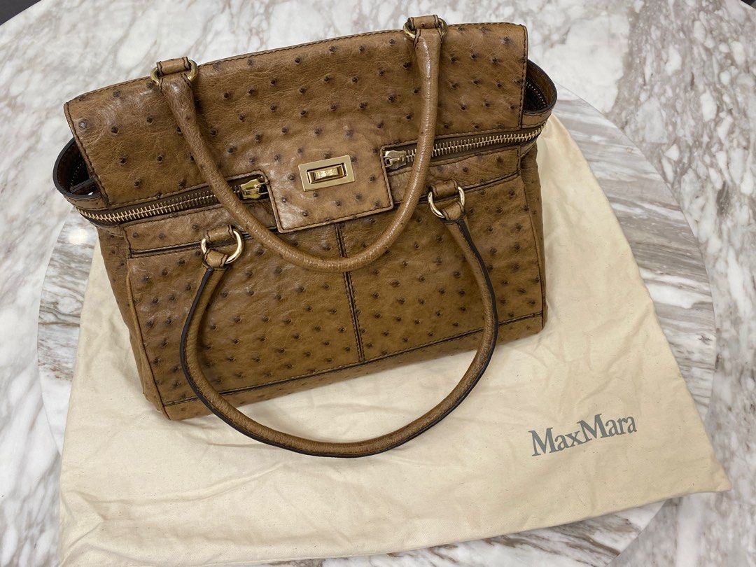Max Mara Ostrich Leather Bag 鴕鳥皮手袋, 名牌, 手袋及銀包- Carousell
