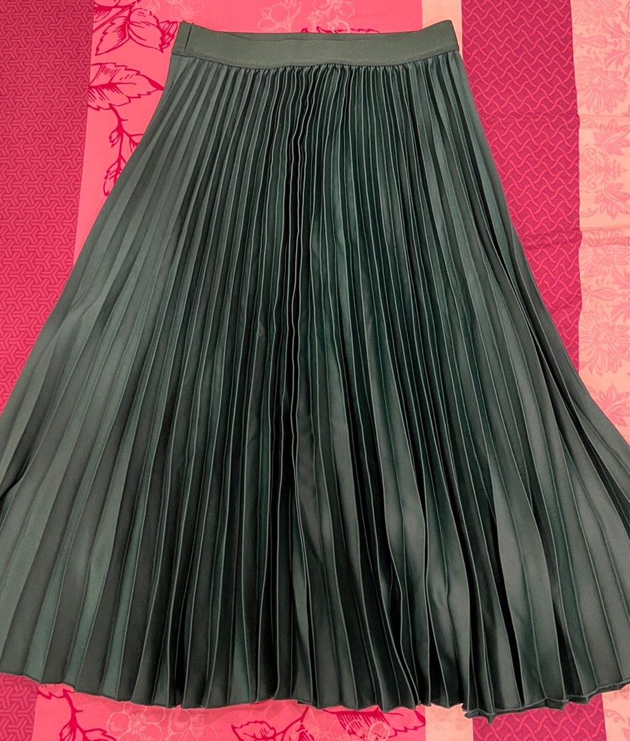 Dark green online pleated skirt h&m