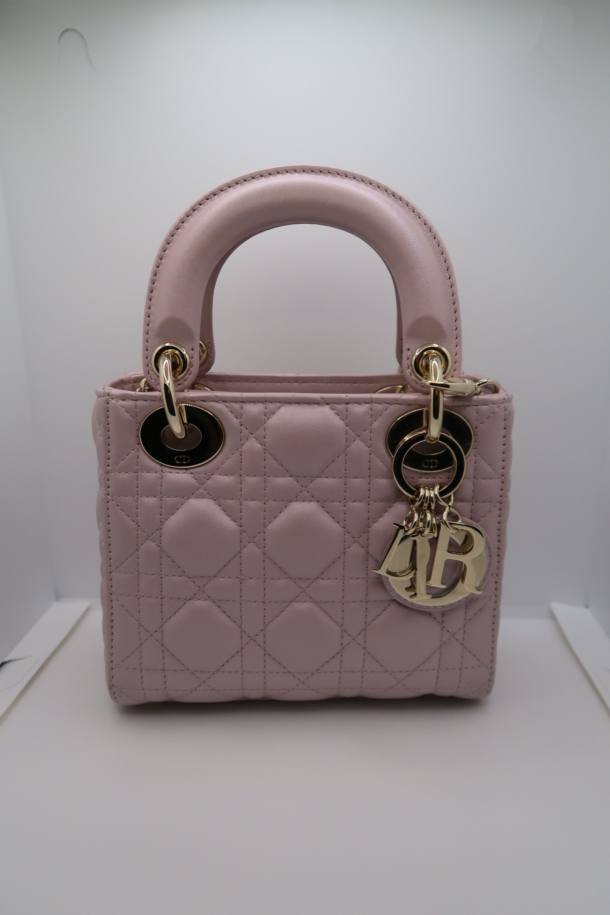 Mini Lady Dior Bag Lotus Pearlescent Cannage Lambskin, Luxury