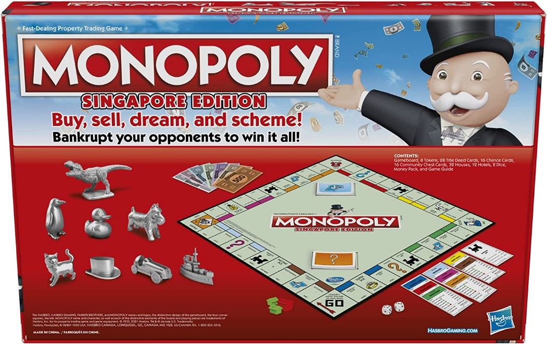MONOPOLY CLASSIC Game, Singapore Edition, For Family and Children Aged