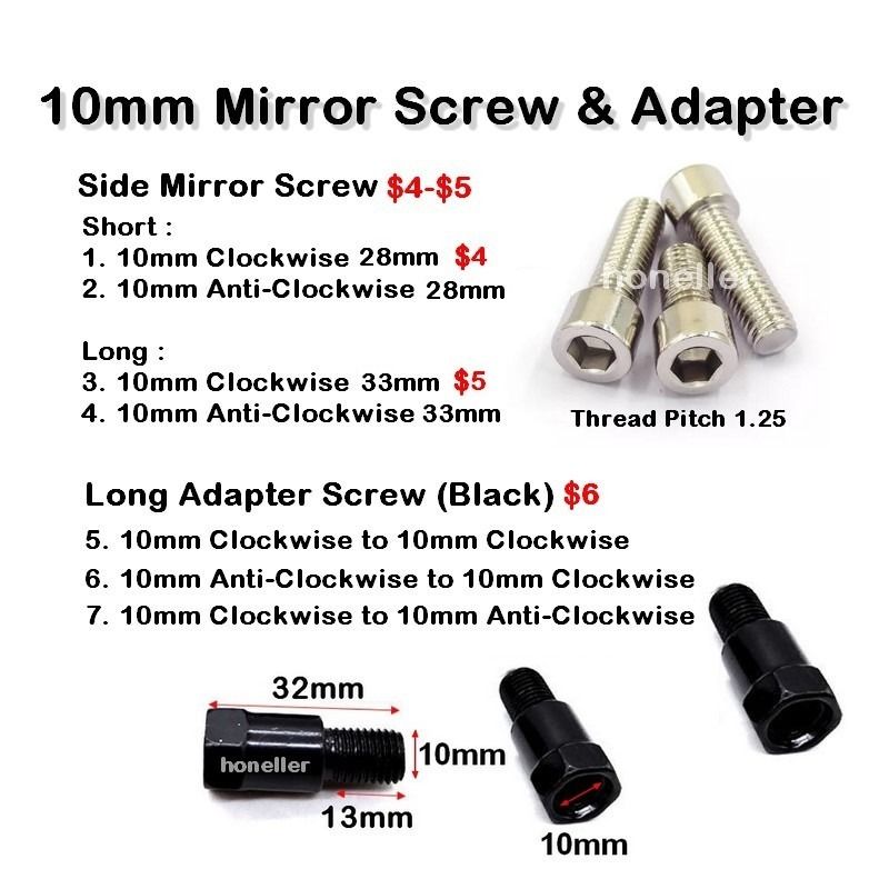 Motorcycle Side Mirror Screw M10 M8 Adapters Screws for Motorcycle