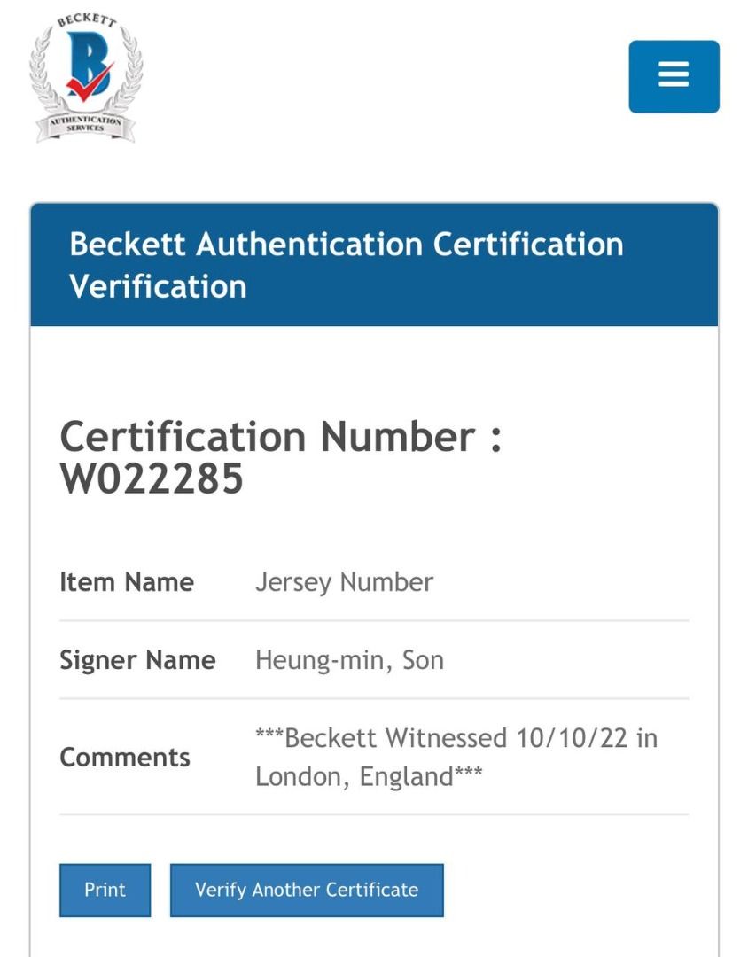 21/22 Tottenham Hotspur Son Heung-min Signed Jersey Nike Beckett BAS  Witnessed