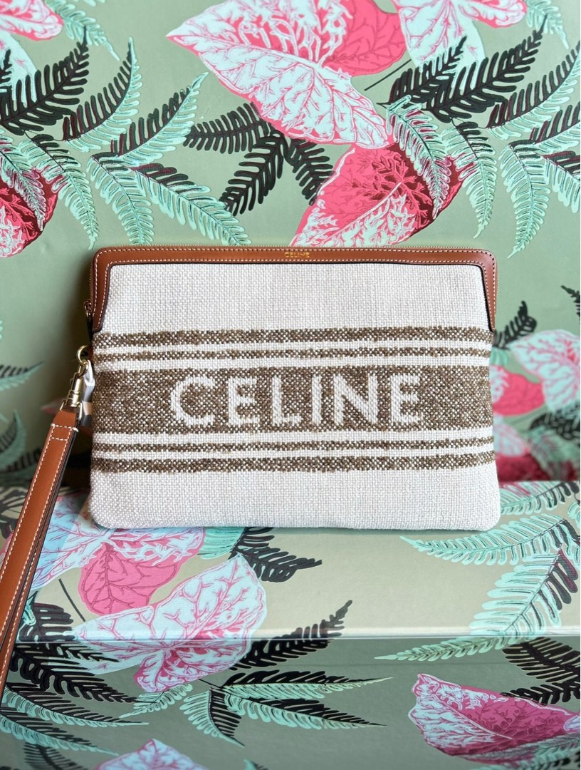 SMALL POUCH WITH STRAP IN STRIPED TEXTILE WITH CELINE JACQUARD