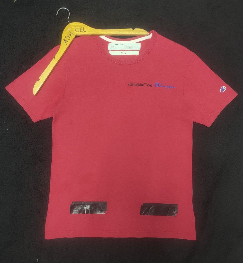 Off white X Champion Red Tshirt Authentic Luxury Apparel on