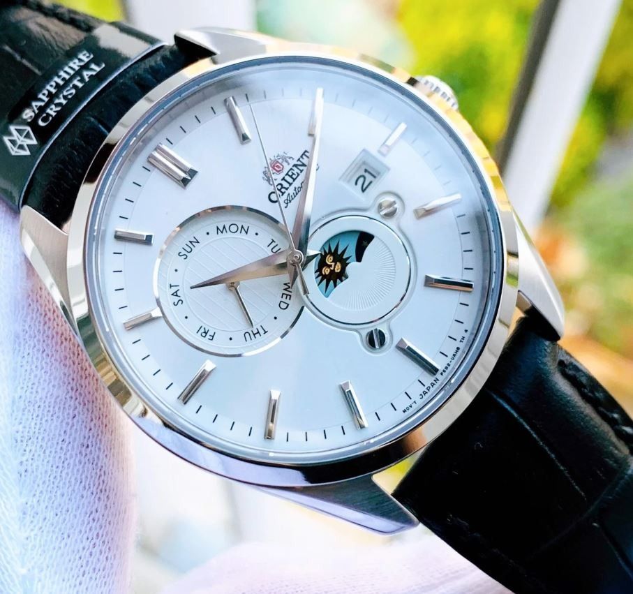 Orient RA AK0310S10B Sun Moon V5 Automatic Black Leather Strap