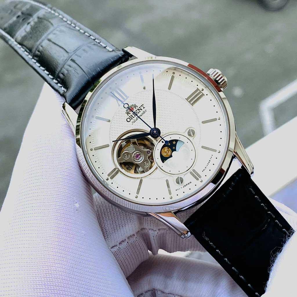Orient RA AS0011S10B Sun Moon Open Heart Automatic Black Leather Strap Men s Classic Dress Watch RA AS0011S