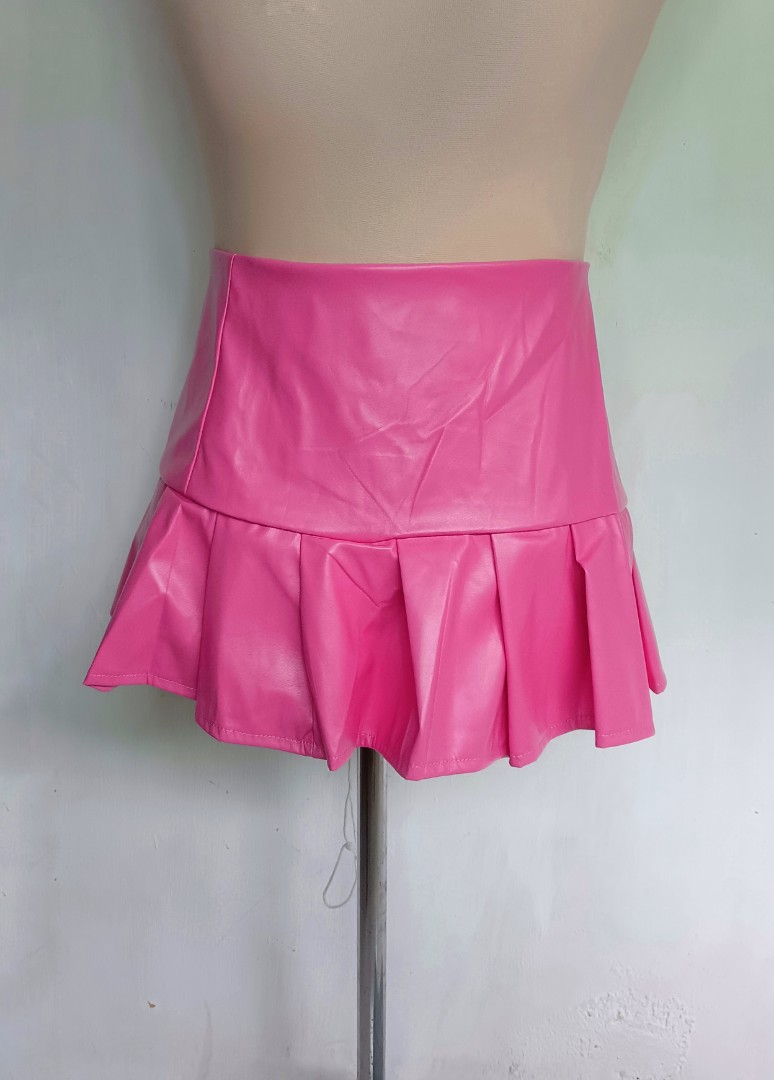 PINK LEATHER SKIRT on Carousell