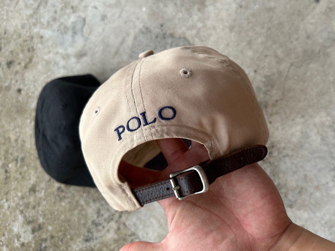 Khaki polo hat leather strap store