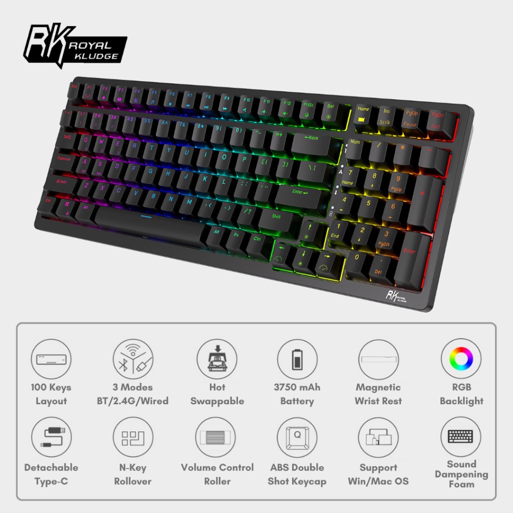 Royal Kludge RK98 / RK100 Wireless Mechanical Keyboard, Computers ...