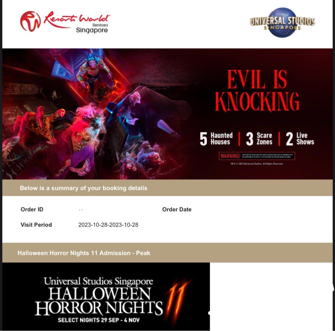 Singapore USS Halloween Night (28 Oct), Tickets & Vouchers, Event