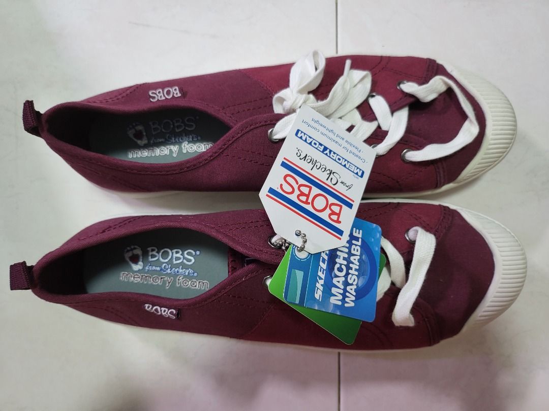 Skechers BOBS Wine Red Walking Shoes Sneakers Flats Vegan Machine