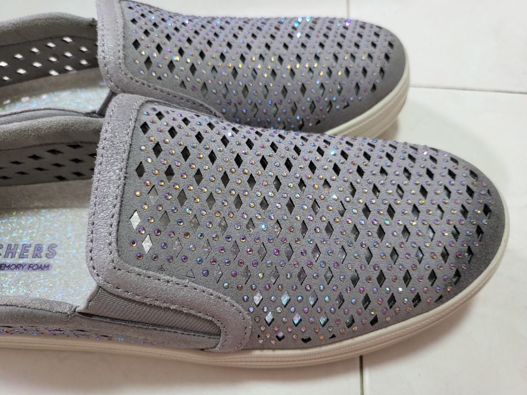 Skechers Grey Glitter Sparkly Gems Walking Shoes Air Cooled Memory Foam SIZE US 10 UK7 EUR40 BRA40 270mm 27cm