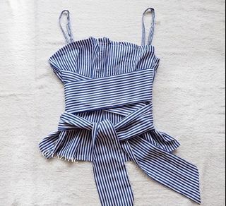 Striped Cami Tie Ribbon Sleeveless Top in Blue Stripes (Zara Ins)