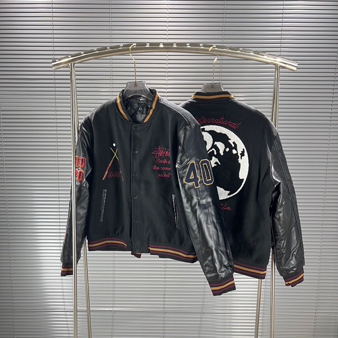 Stussy × CDG聯名斯圖西黑8植絨棒球服夾克外套, 男裝, 外套及戶外衣服