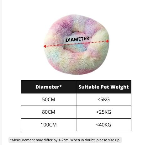 Super Soft Pet Donut Bed Plush Fleece Washable Pad For Dogs And Cats LNG0193 (Category: Homes & Other Pet Accessories) located in Singapore. Submitted by lelongsalesg (Listing ID 1246246832, Image 3). Description: Product Description Features: - Available in 3 sizes and 9 different colors. Suitable for pets of all sizes. Size S - 50cm (Corresponds to S on product label) Size M - 80cm (Corresponds to XL on product label) Size L - 100cm (Correspond