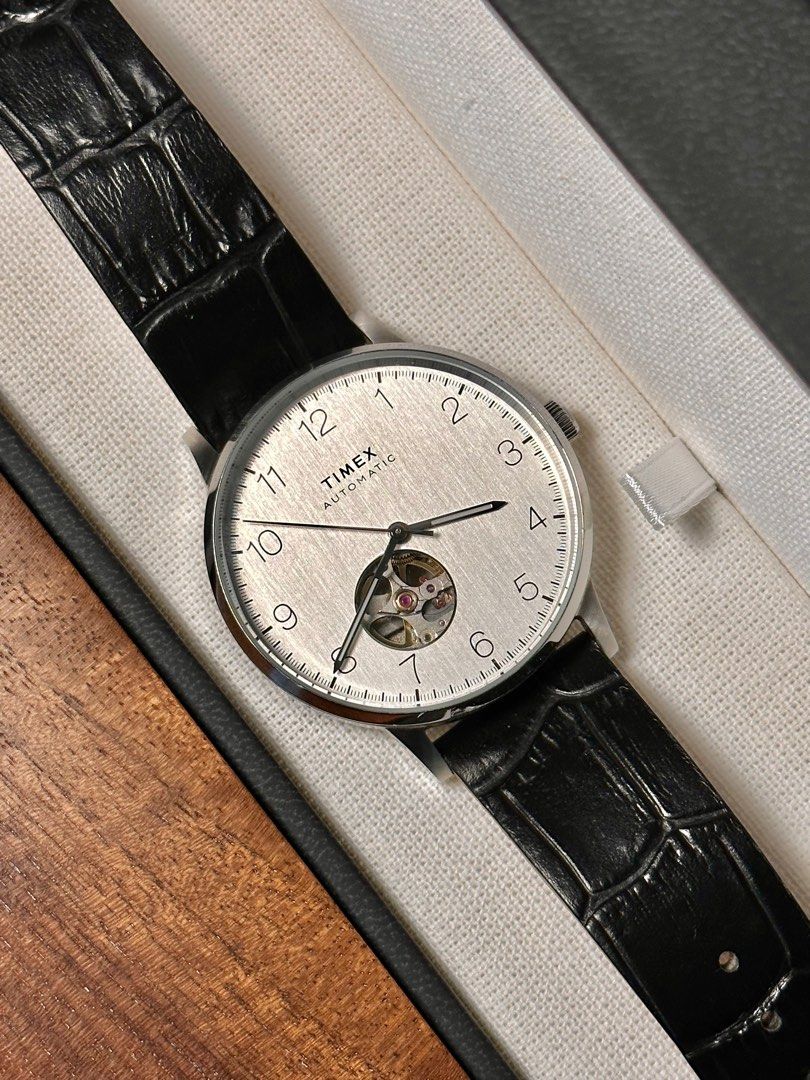 Waterbury classic automatic open heart clearance dial 40mm leather strap watch