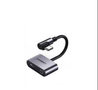 Ugreen 60715 Angled USB type C to 3.5mm Audio + USB-C Adapter