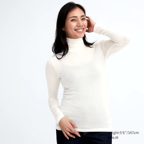 UNIQLO HEATTECH Ultra Light Turtleneck T Shirt Top white size L