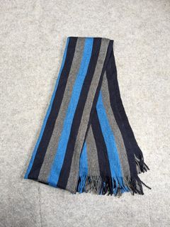 UNIQLO Knit Scarf Muffler Stripes Scarves Knitted Blue Black Gray Size 192x30cm
