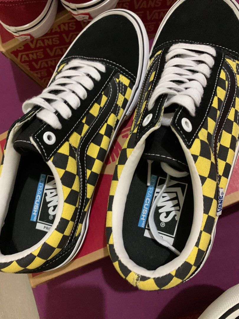 Black and gold checkerboard vans sales