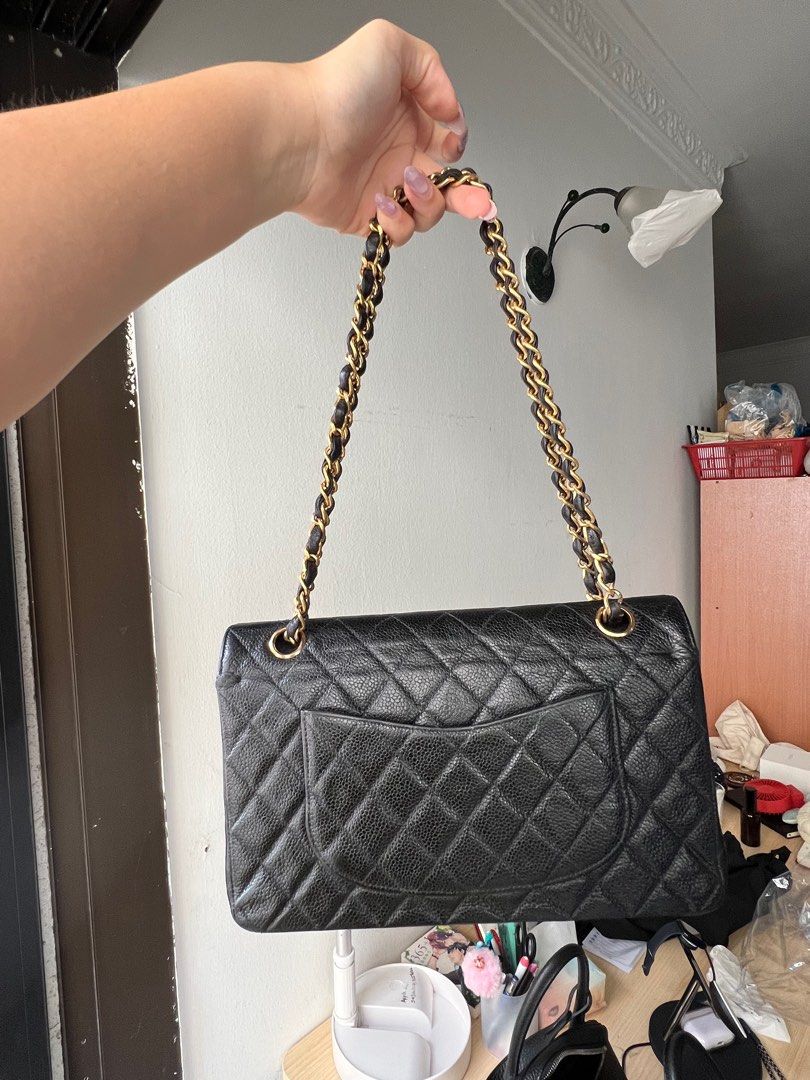 Vintage 24K Chanel Classic Medium Flap in Black Caviar, Luxury, Bags &  Wallets on Carousell