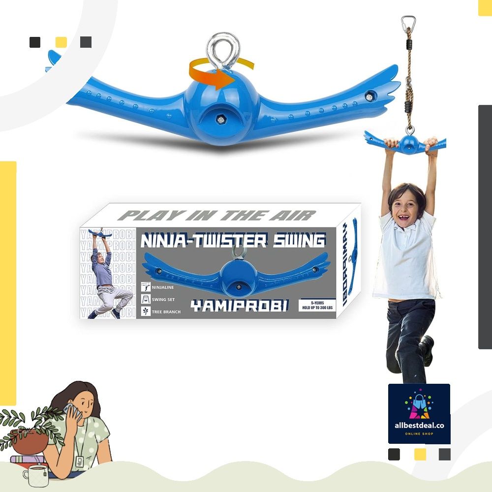 YAMIPROBI Ninja-Twister Swing Spins Set: Slackline Attachments - 360° Handle Twist-Spin Flips Toy Activate Ninja Powers Warrior Accessories Kids