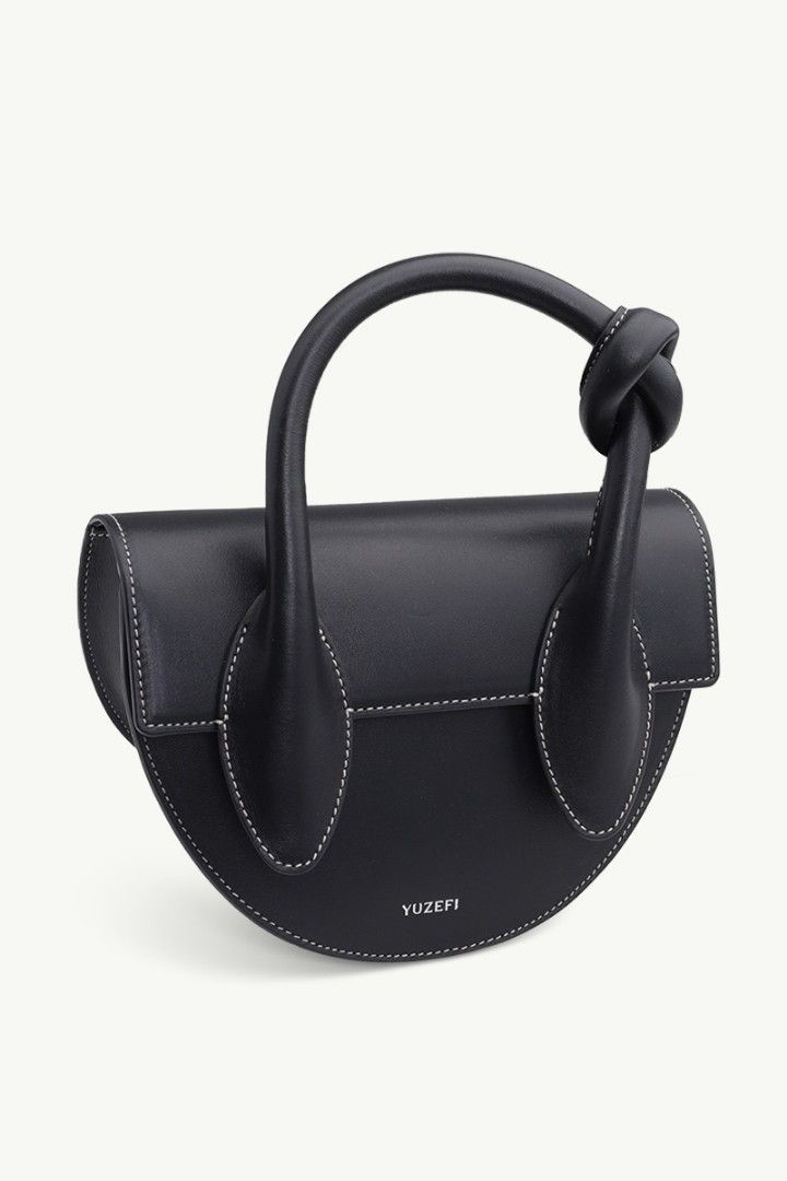 YUZEFI Pretzel Twisted Top Handle Bag in Black with Removable Strap