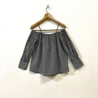 Zara Cold Shoulder Checkered Top