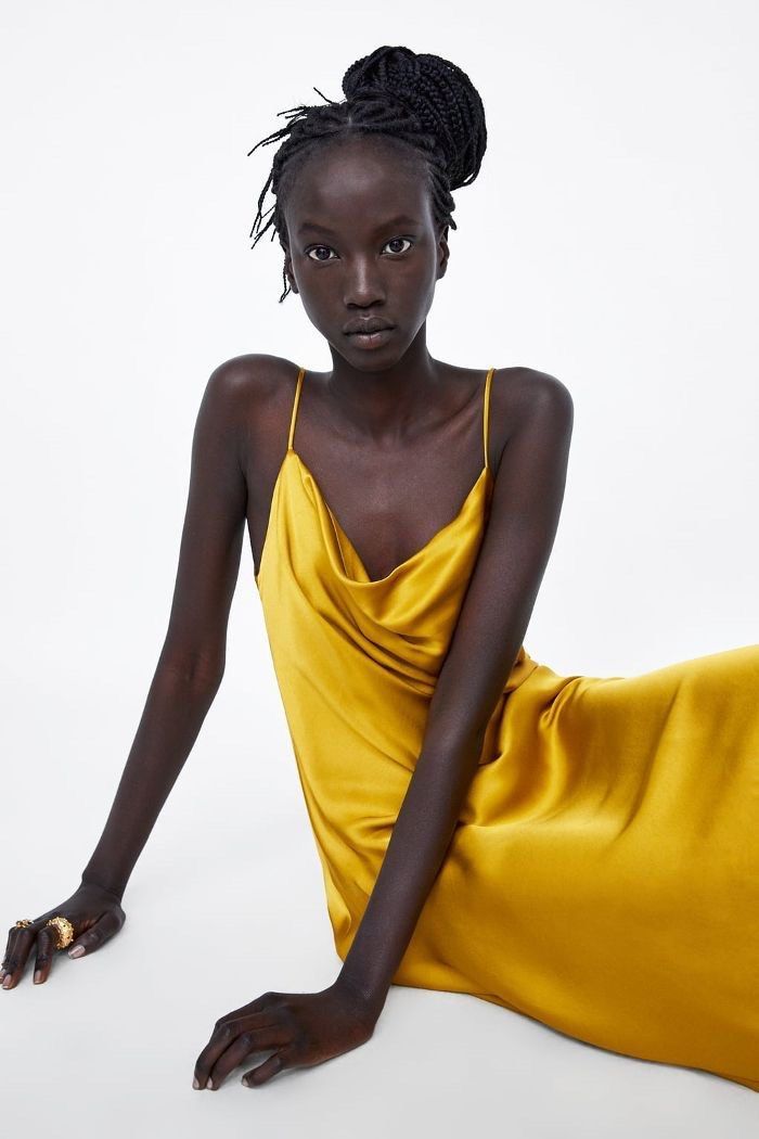 Zara mustard satin dress new arrivals