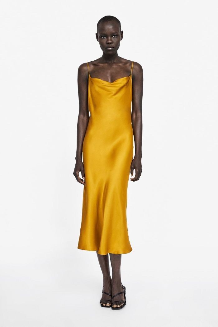 Zara gold silk dress hot sale