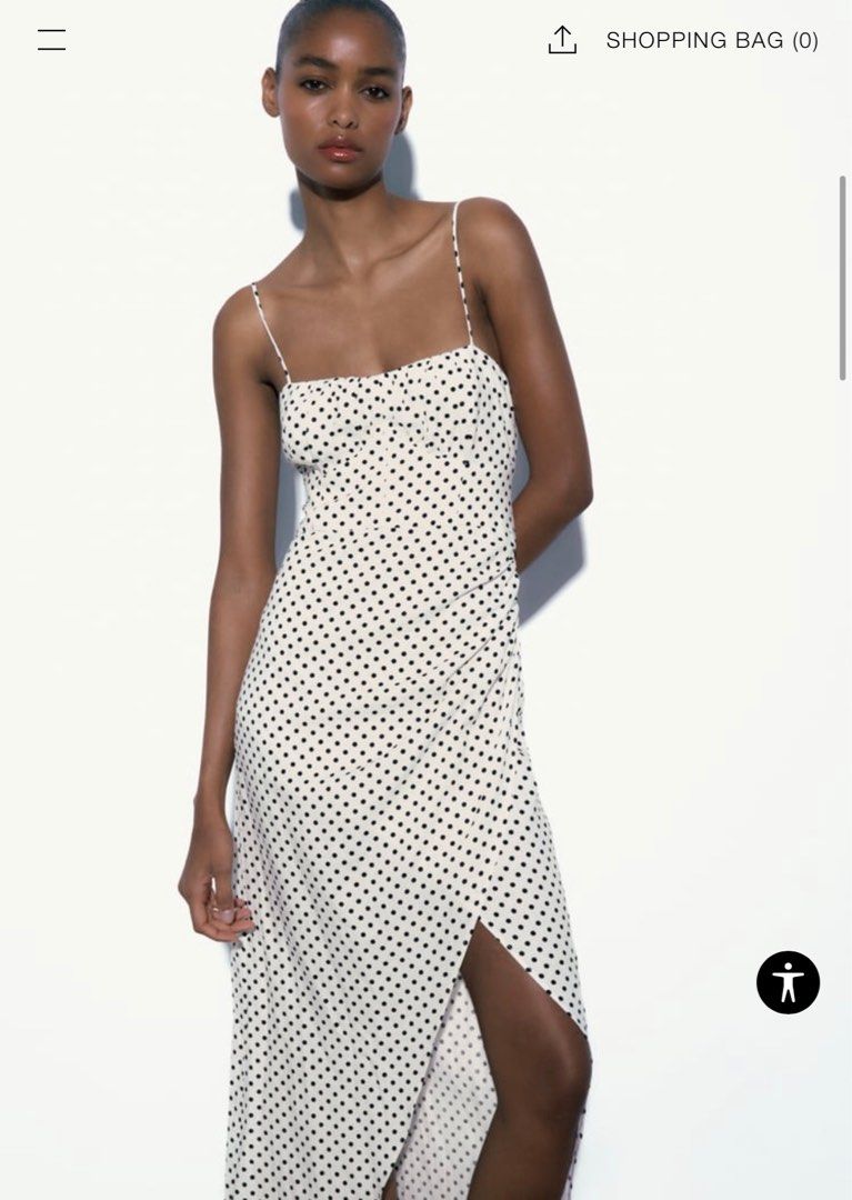 Zara Linen Polka Dot Dress With Slit Women s Fashion Dresses