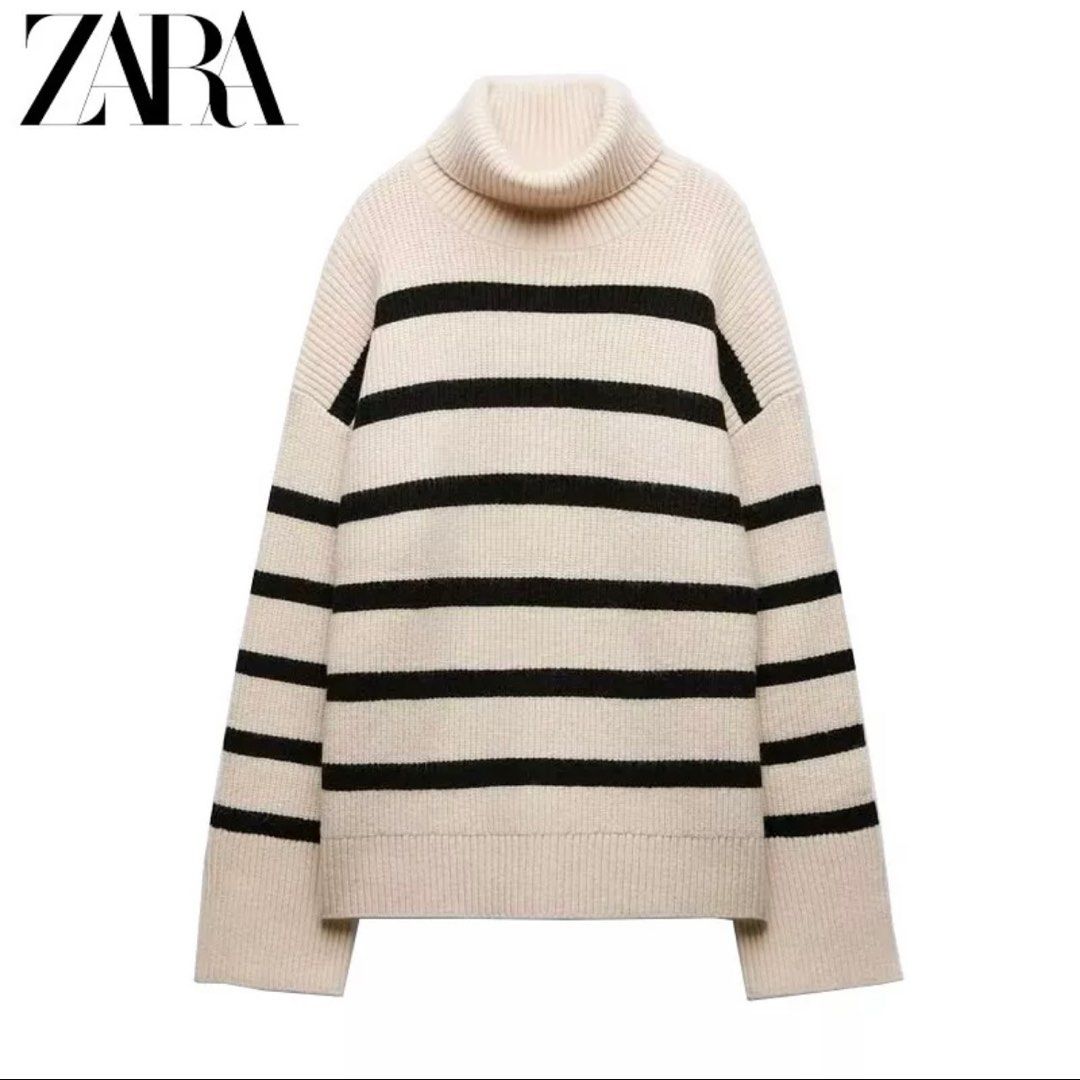 ZARA Striped High Neck Knitwear Women s Fashion Tops Other Tops